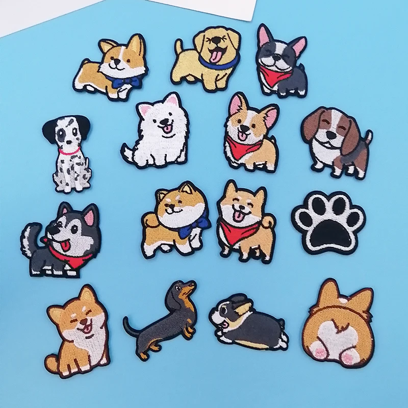Amazon hot selling custom  embroidered dog patches iron on animal cartoon badges wholes