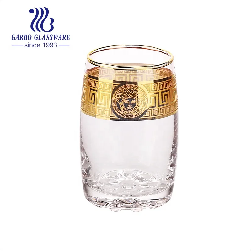 Factory Luxurious High-end Brand LOGO Customized Design Ion-plating Golden Rim Decal Hand Blown Crystal Glass Water Drinking Cup