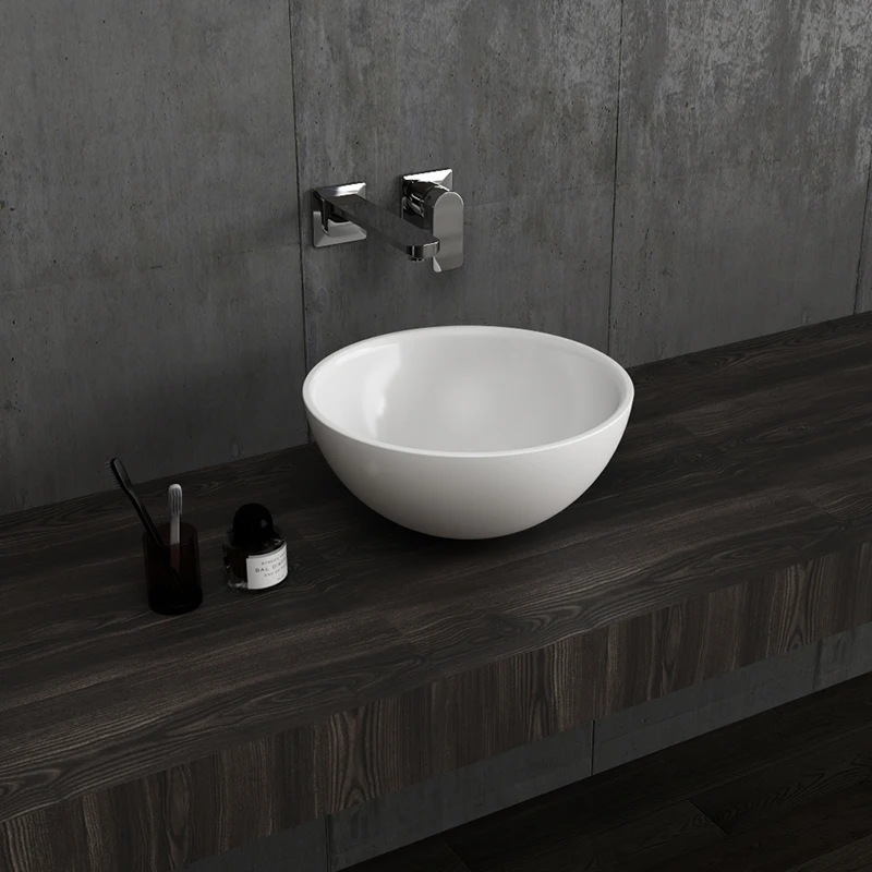 Bathroom Artificial Stone Matte White Deck Mounted Wash Basin