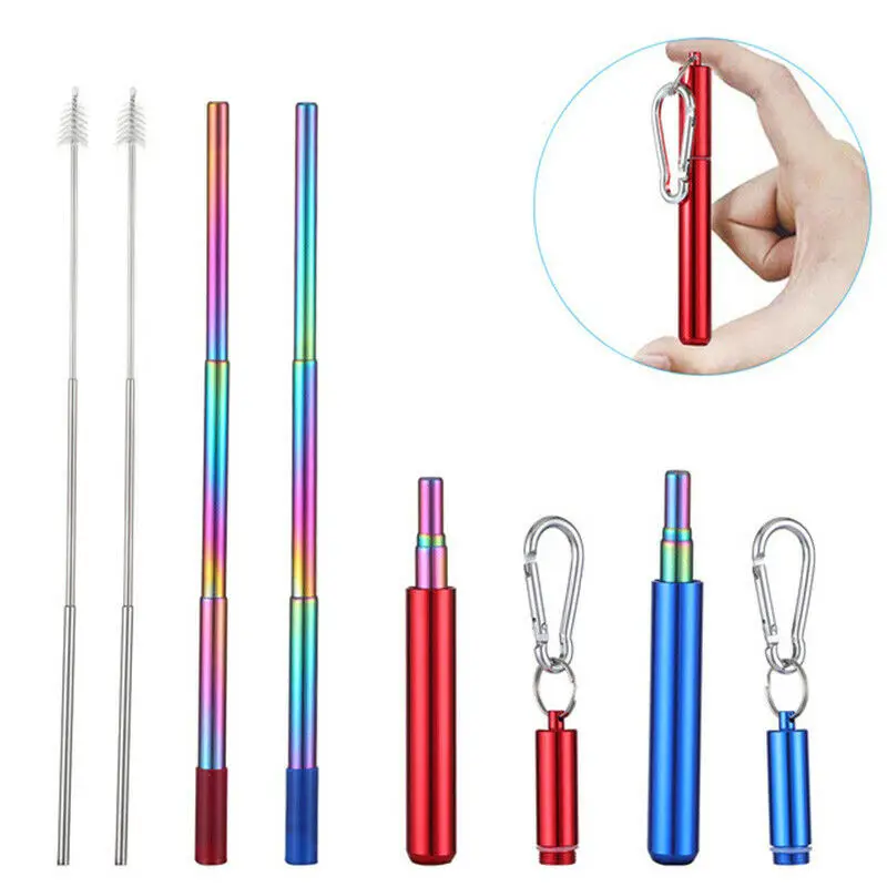 304 Stainless Steel Flexible Straws Metal Telescopic Straw With Cleaning Brush Reusable Drinking Straws Wholesale