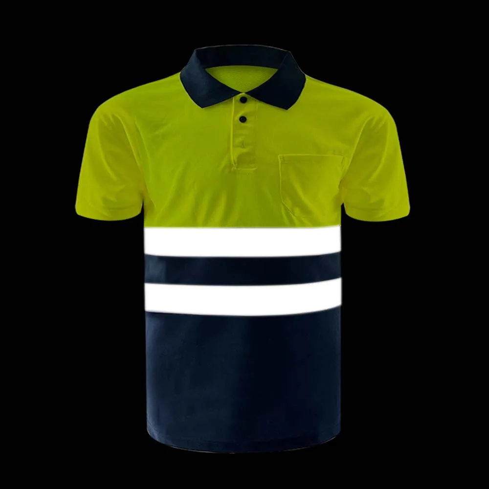 HCSP Men Yellow Contrast Black Polo Safety Shirts with Reflective Strips