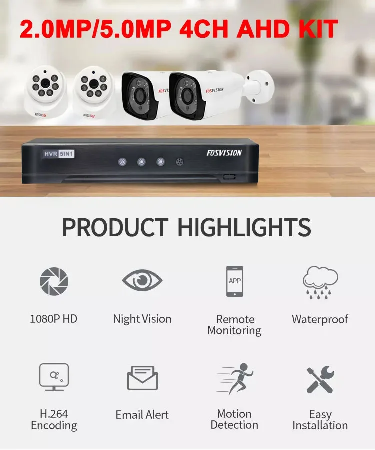 Видеорегистратор ночного видения Fosvision домашняя система видеонаблюдения Ahd-камера 1080p Ahd комплект 2