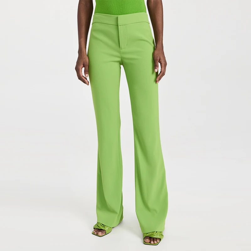 Oem Customized Manufacturer Casual High Waist Zipper Fly Cigarette Leg Green Suit Women Pants Trousers