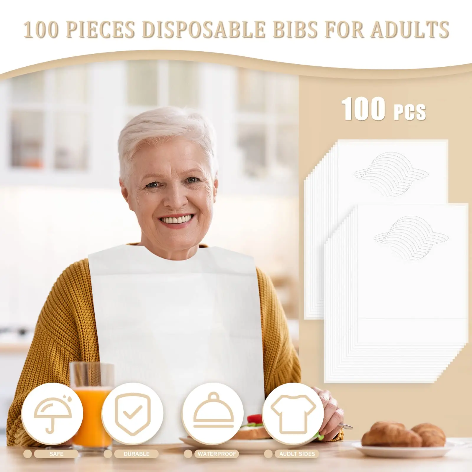 Hot selling waterproof adult elderly care non-woven bib custom printed disposable bibs