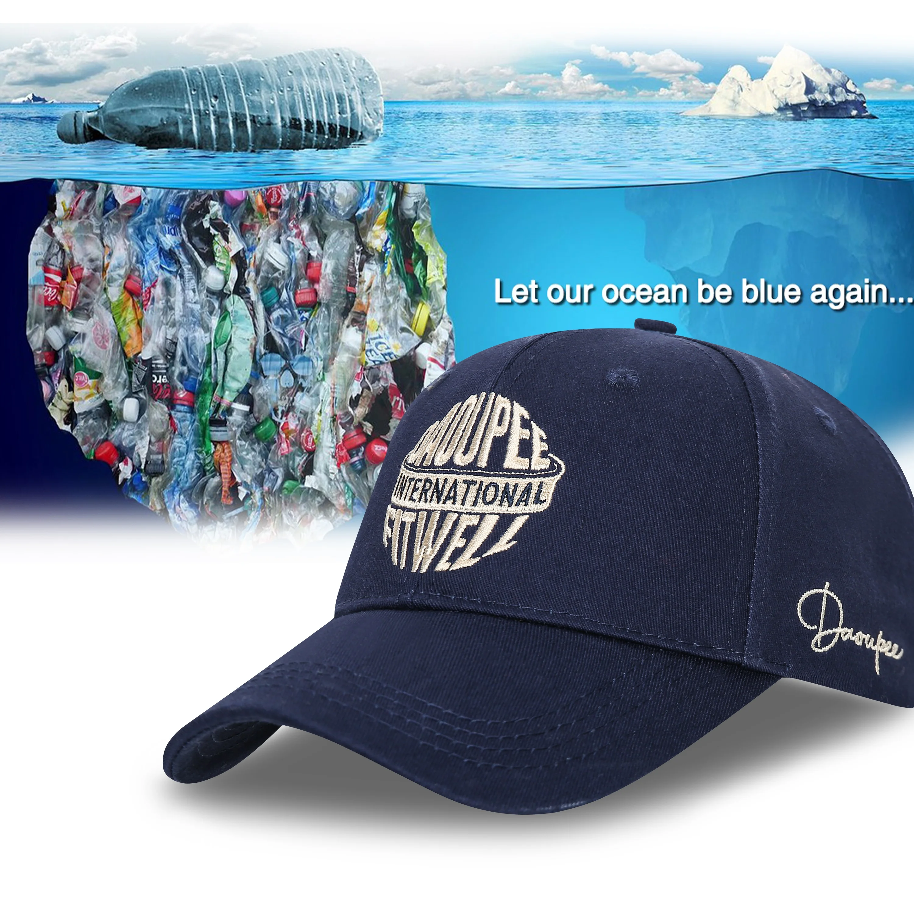 GRS Certified Factory Custom Recycled Oceanic Plastic Fabric Sustainable ECO Friendly Baseball Cap and Hat