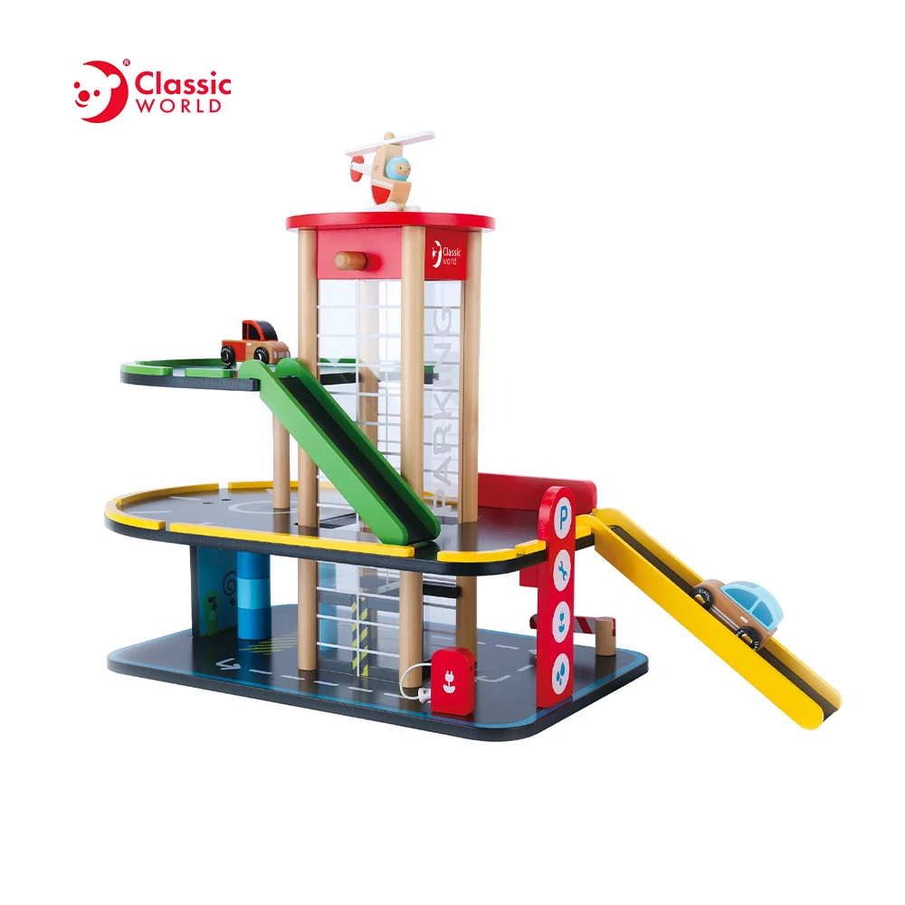 Hot Sale Educational Pretend Play Modern Parking Garage Toys Wooden Cars for Children Kids
