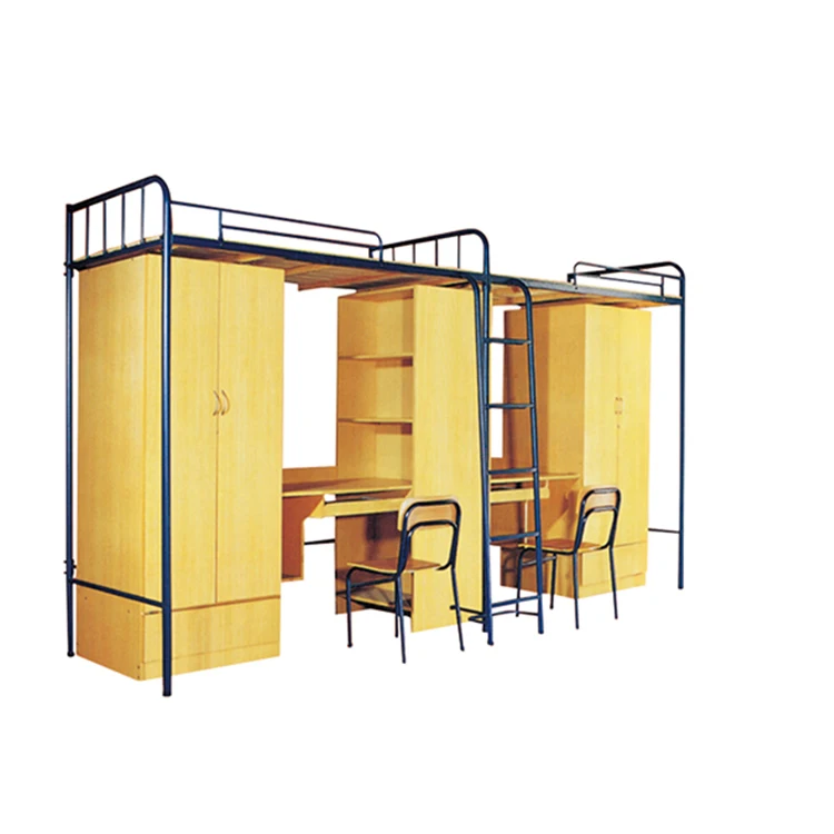 
2020 Hot Sell Cheap School Furniture Dormitory bunk bed with desk and wardrobe Wooden Dormitory bed with desk and wardrobe 