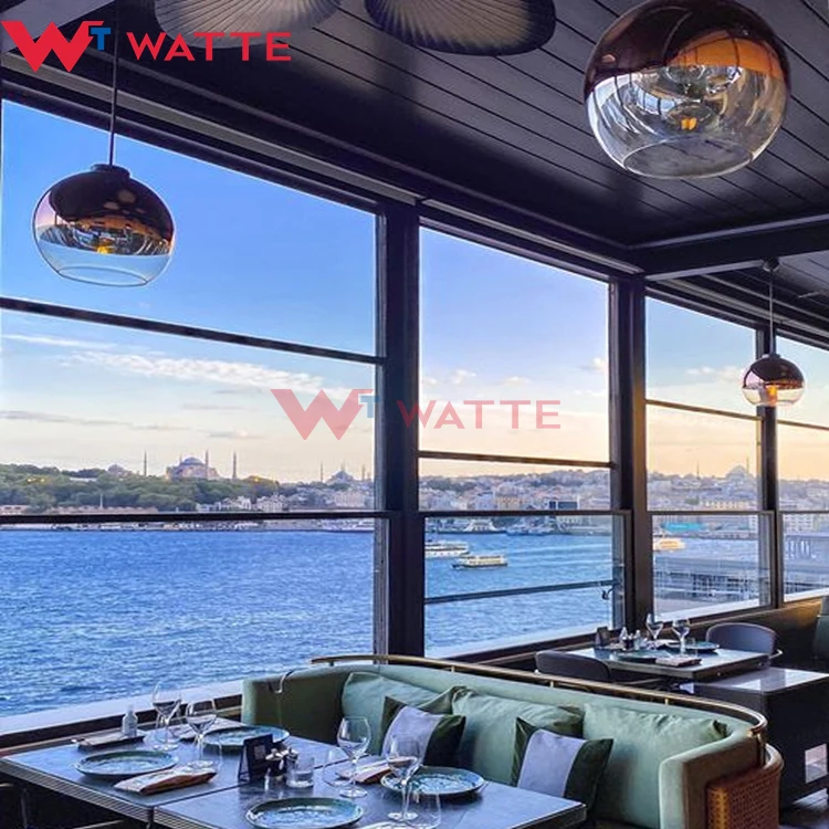 Vertical up down slide retractable panoramic doors window commercial aluminium glass electric lifting windows for restaurant