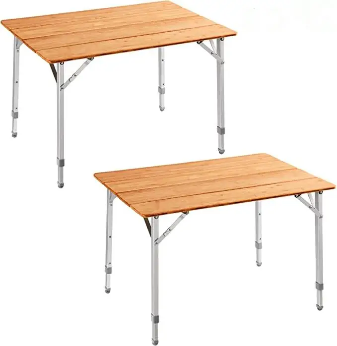 Adjustable Aluminium Alloy Legs, Eco-friendly Natural Bamboo 4- Folds Convenient Camp Table