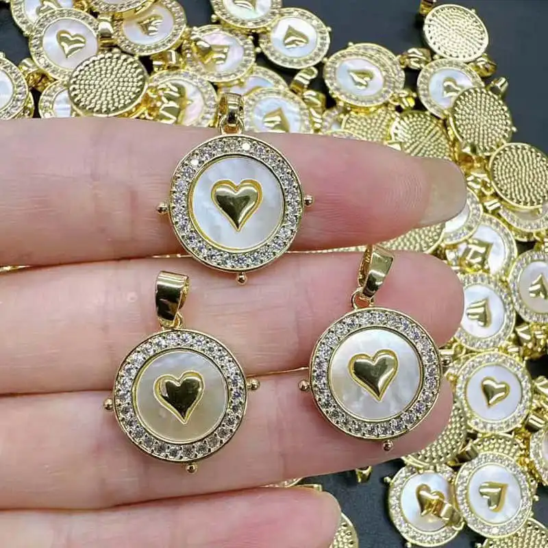 CH-HDP1613 Turkish Plated CZ Heart Shell Charm,Beauty Gold Plated Cubic Zircon Shell Pendant,Necklace Jewelry Making Accessories
