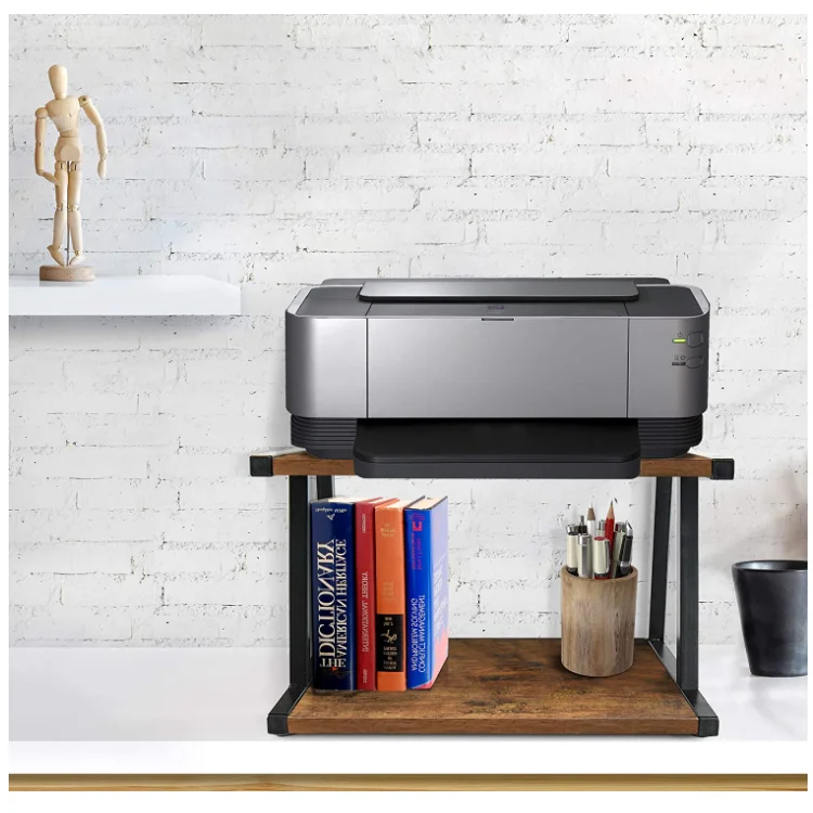 Hot sale rustic 2 tier desktop organizer with shelf home office wood printer stand