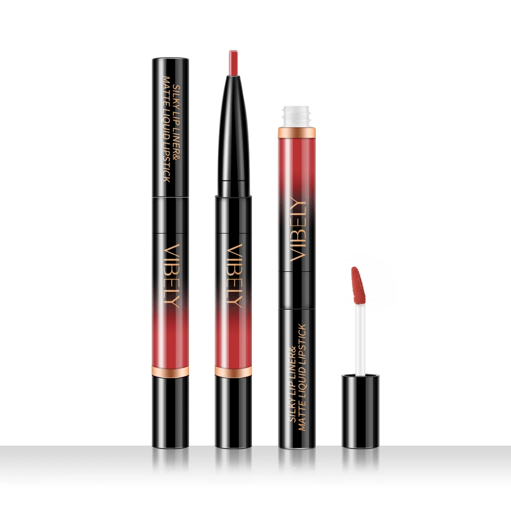 Moisturizing 16 Colors Double Head Glitter Long Lasting Waterproof Lip Gloss Liner Makeup Set Liquid Velvet