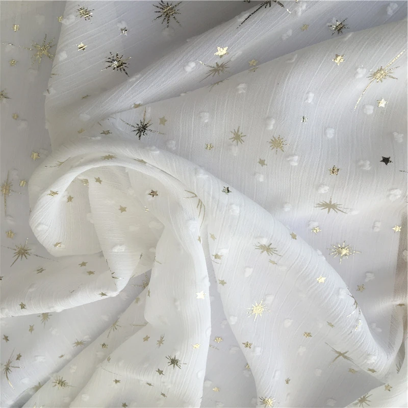 Золотая фольга штамп Печатный Цветок Жаккард шифон шелковая ткань