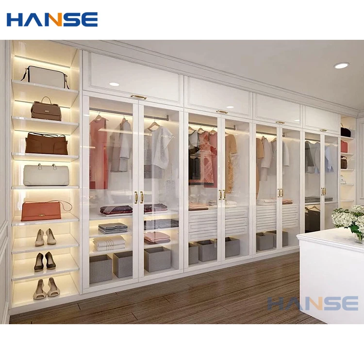 Cheap Price Custom Made White Wood Storage Cabinet Wardrobes Furniture Design Modern Bedroom Glass Door Wardrobe