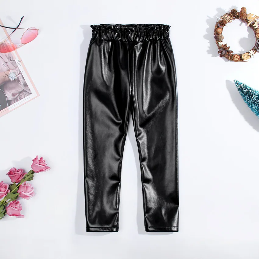 2022 wholesale Girl Kids PU Leather High Waisted Pants