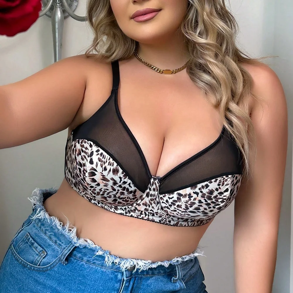 High Quality Fancy Back Open Leopard Pattern Printed Breast Lift Bra For Women
