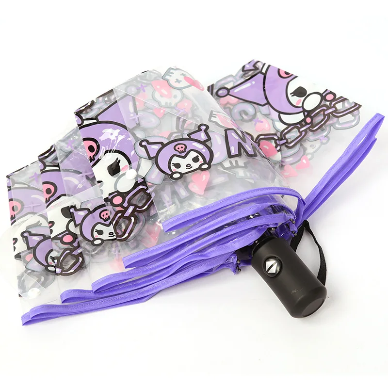 Hot Sale Sanrioed Umbrella Kawaii Hello Kt Kuromi Cartoon Automatic Sunshade Transparent Cute Travel Folding