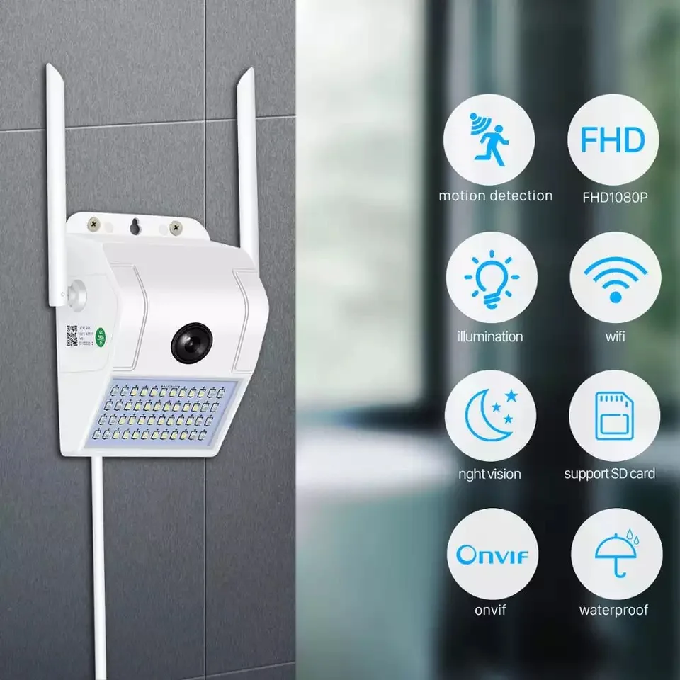 Наружный беспроводной прожектор 1080P 2 МП цветное ночное видение Wi-Fi V380 настенный светильник камера