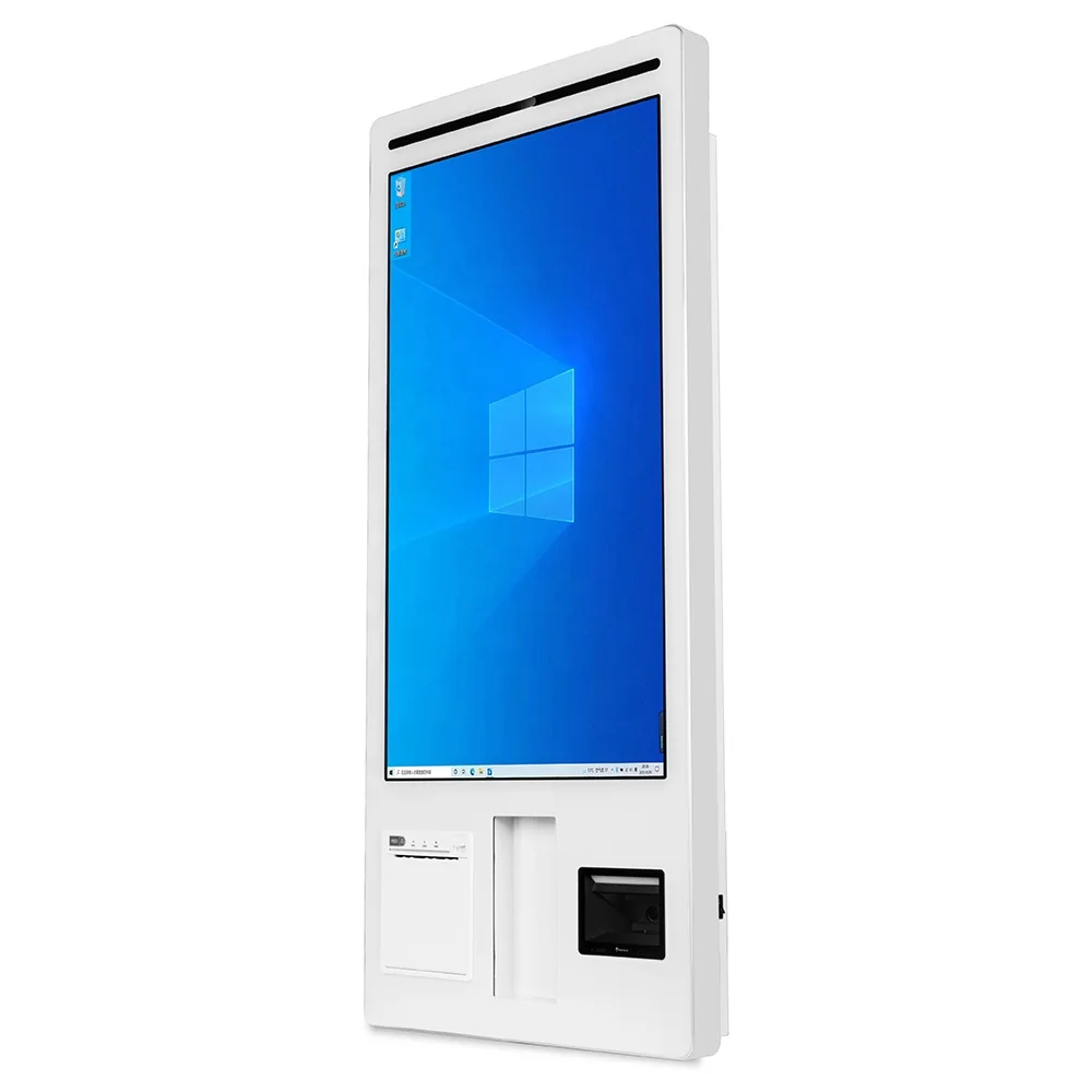White 27 inch wall mount Self Payment Kiosks WIFI USB All in one PC for restaurant order