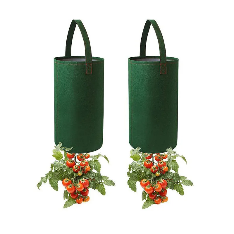 Custom plant barrel bag biodegradable felt cloth wall hanging strawberry plant grow bags green 5 gallon