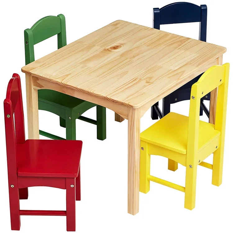 Durable Natural Kids Solid Wooden Dining Table and