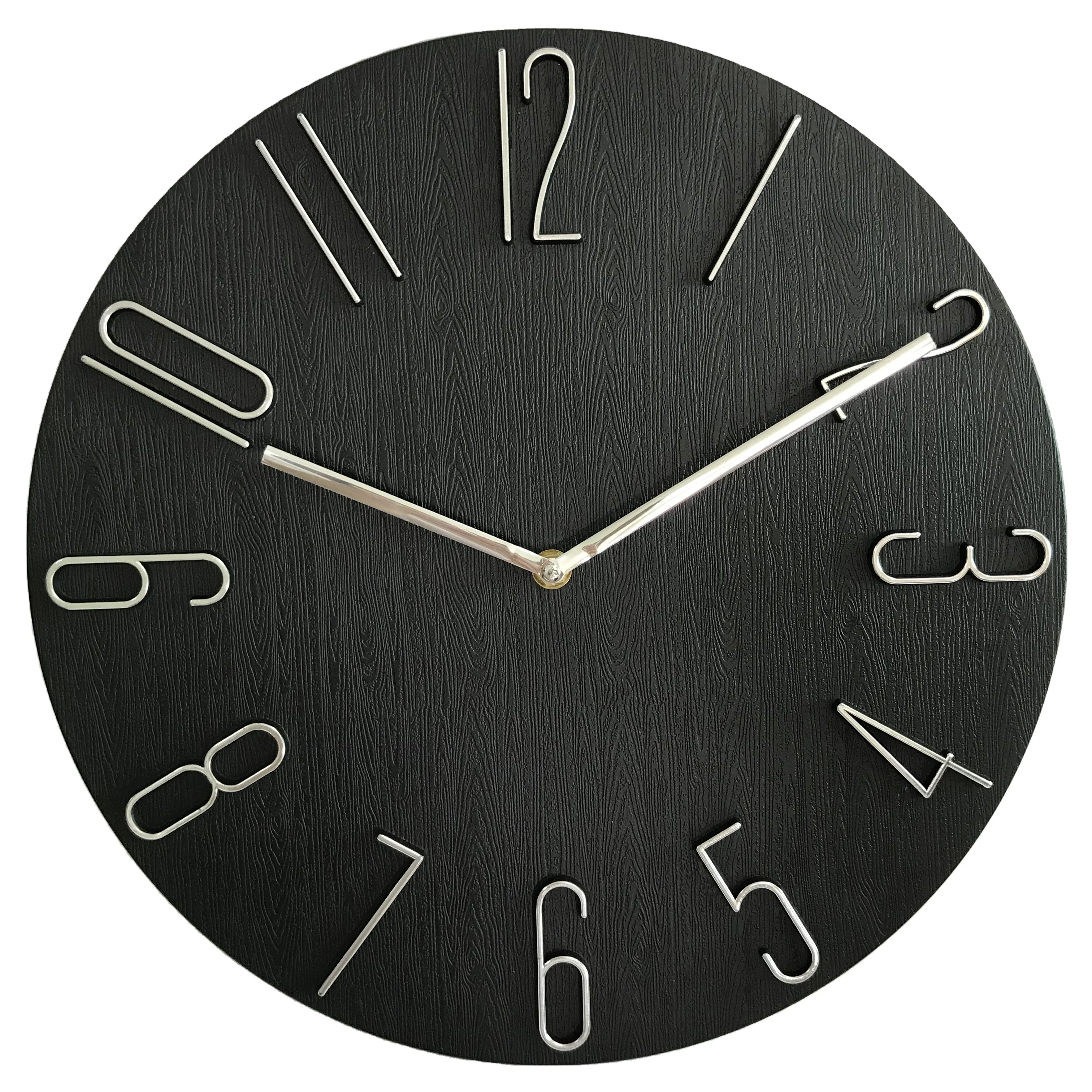 12 inch Plastic fashion wood finish wall clock with 3d numbers