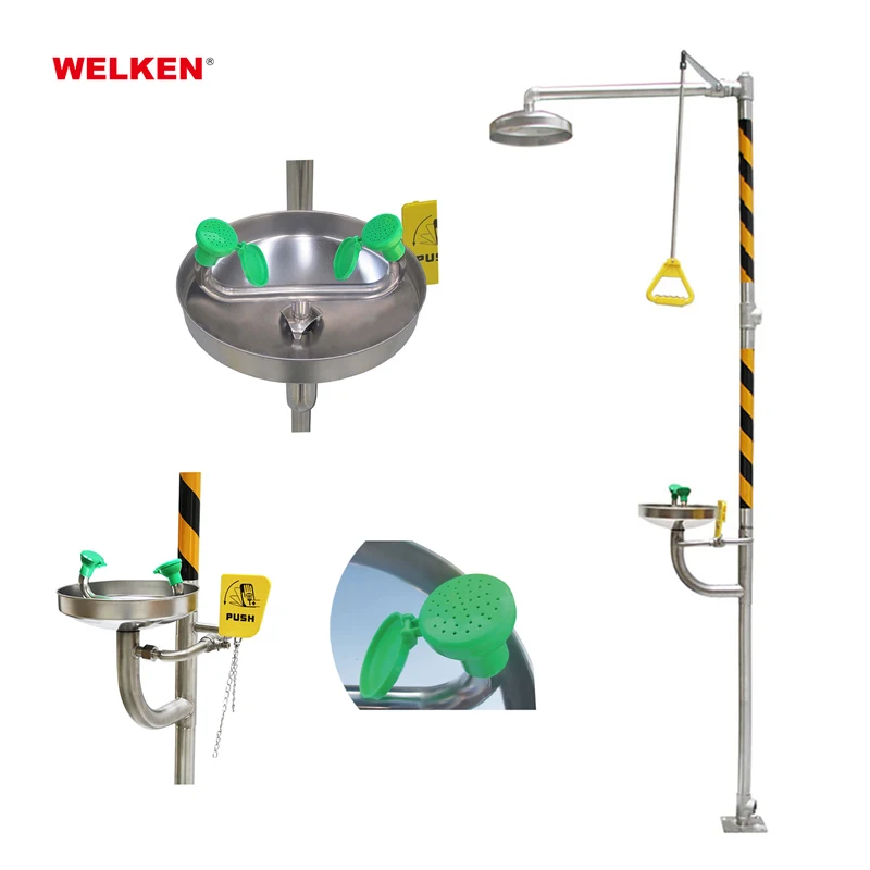 Combination Face and Eye Wash Eyewash Station 304 Stainless Steel Emergency Shower System Eye Washing