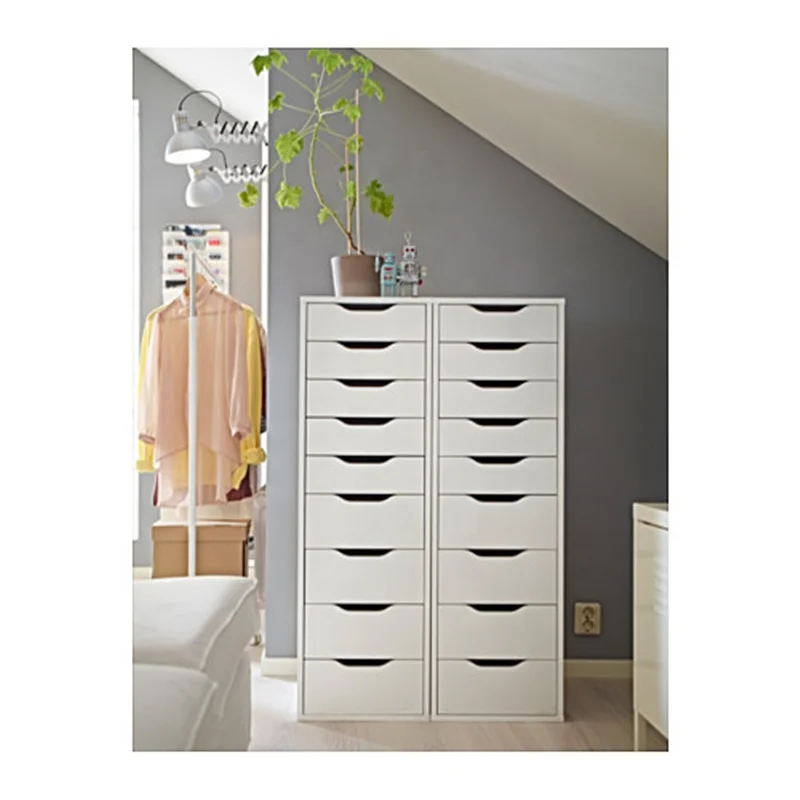 
2020 New Arrival White color Living Room Furniture Mirror Corner 9 Chest of Drawers Cabinet 