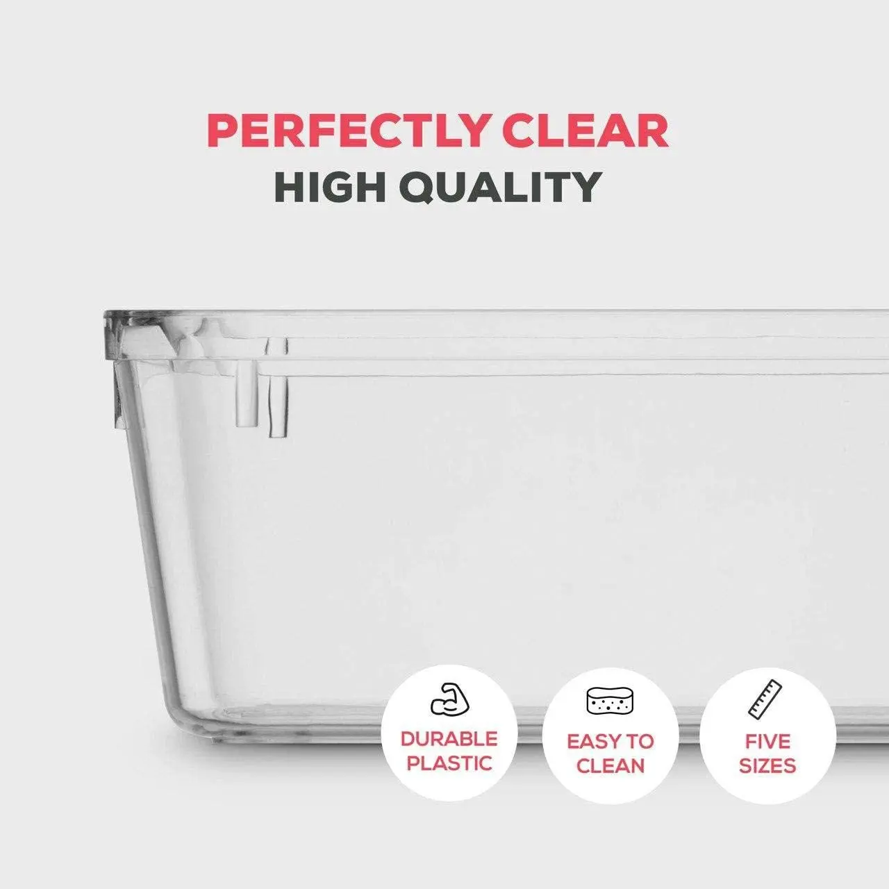 Hot Sales 16 Pieces Set Clear Storage Bins Plastic Stackable Trays Acrylic Desk Drawer Dividers Organizer For Pantry Organizer