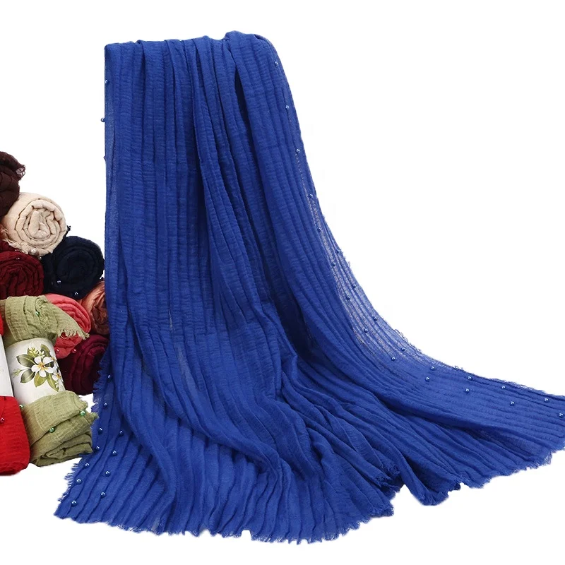 
Mixed Wholesale Stock 180*70cm Pure Color Cotton Wrinkle Pearl Hijab 