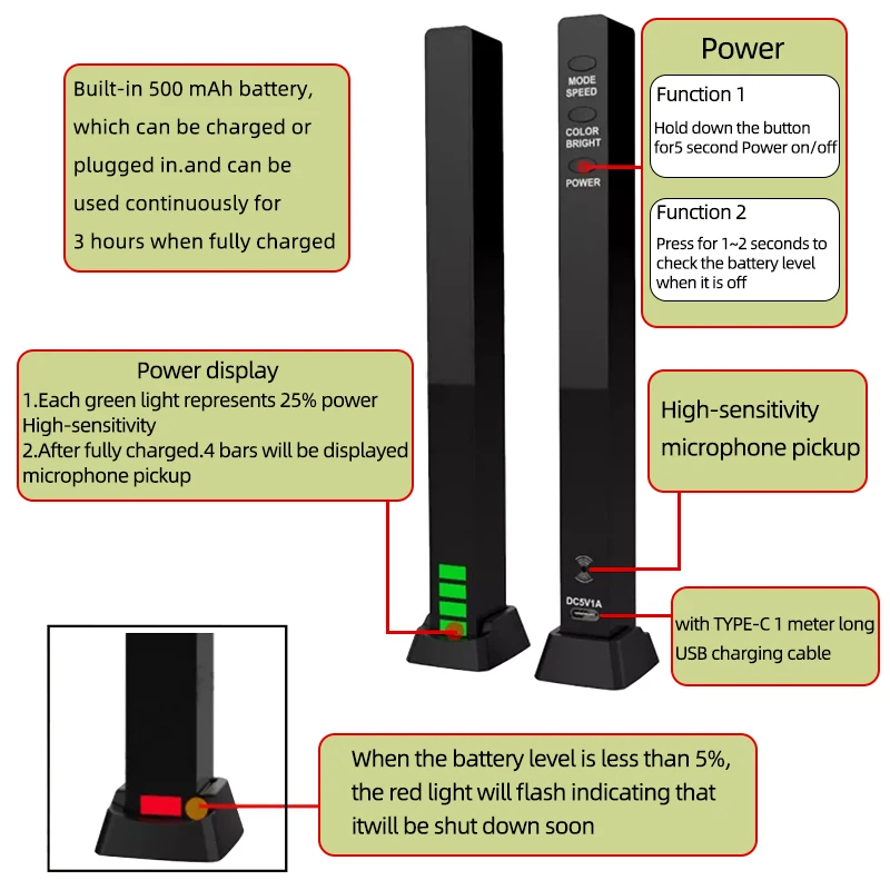 Music LED Rhythm Light Built-in Battery with APP Control RGB Voice Control Sound Voice-Activated RGB Pickup Lamp