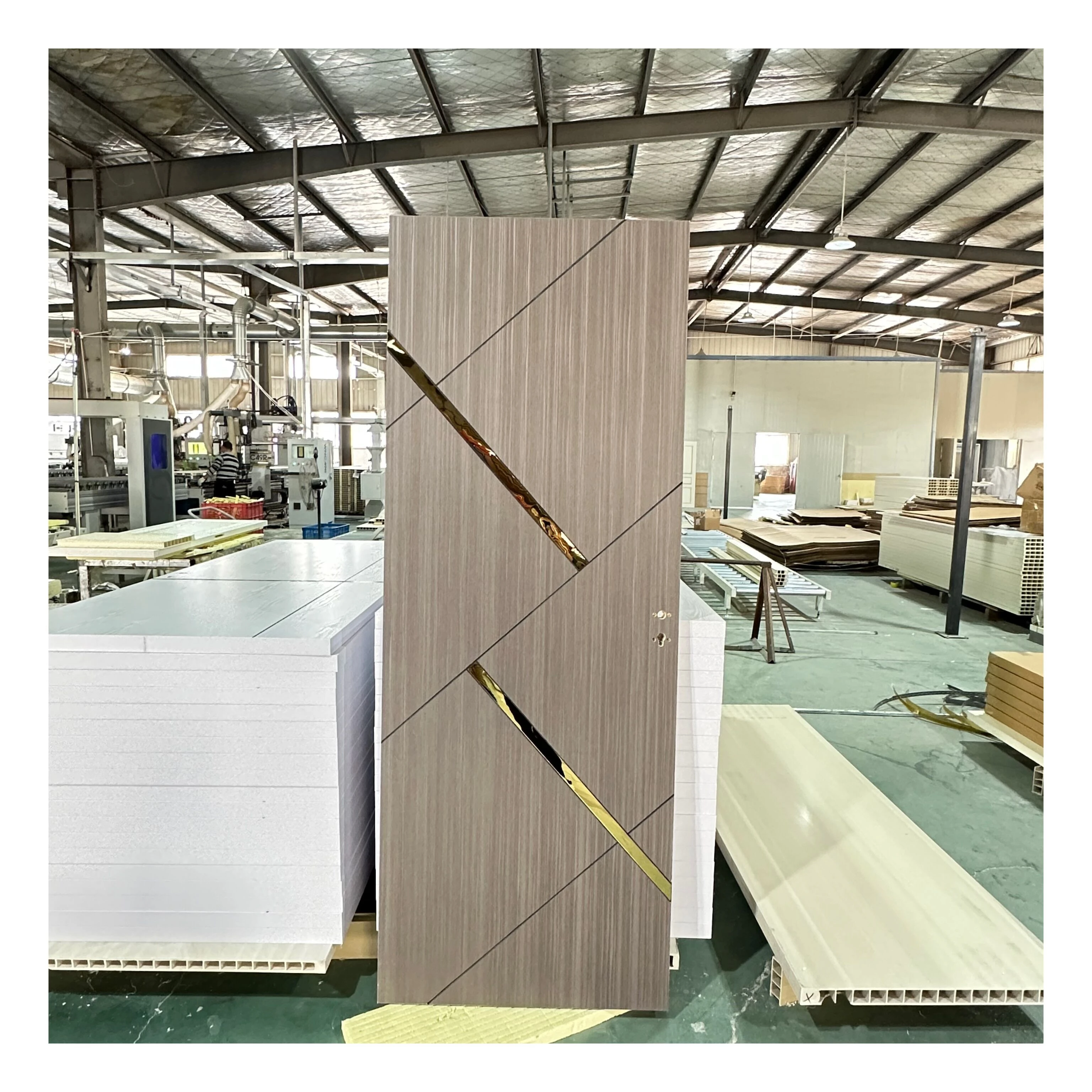 45 мм водонепроницаемый WPC ЛАМИНИРОВАННАЯ ДВЕРЬ со специальным дизайном карманная дверь чертежная линия WPC дверь с алюминиевой полосой украшения