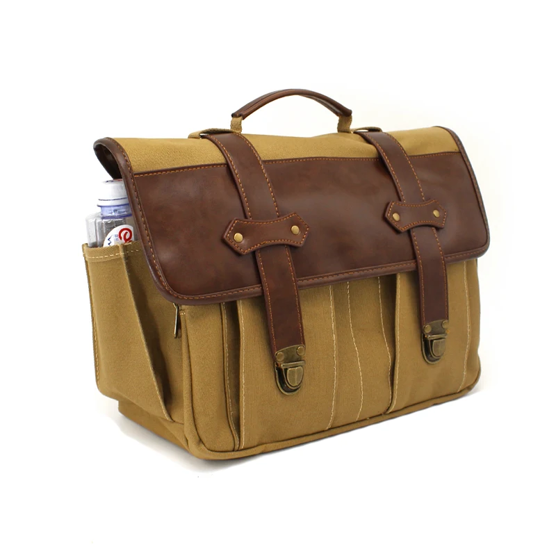 high quality durable waxed canvas real genuine cowhide leather strong motorcycle rider panniers saddle bags