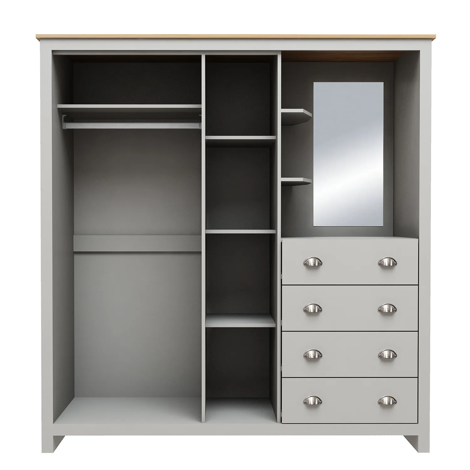 hot sale modern bedroom  wood 3 doors wardrobe with mirror & 4 drawers