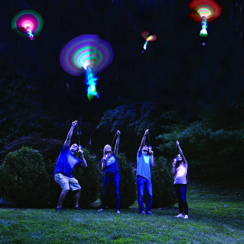 Bamboo Dragonfly with light Shooting Flying parachute Sky UFO Outdoor night game toy for kid children