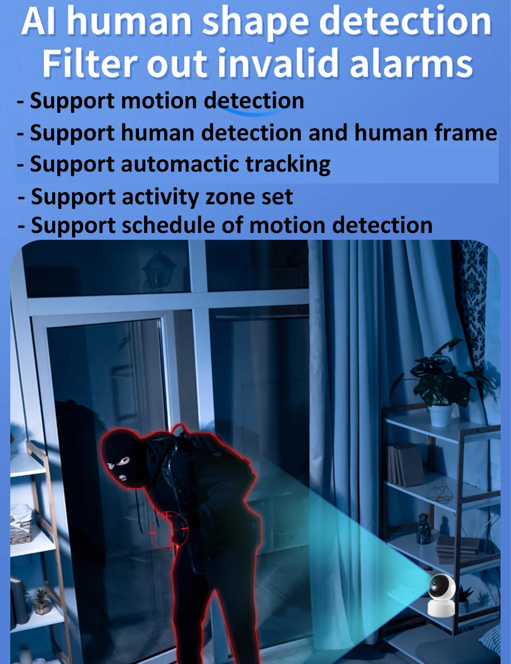O-Kam App Two Way Audio Day Night Vision Customized Alarm Area Zone Set Motion Detection Auto Human Tracking IP Security Camera