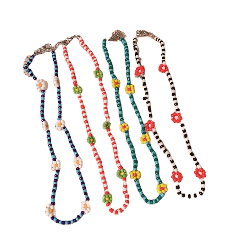 South Korea restore ancient ways short fashion temperament simple glass rice bead necklace female Korean version INS beads flowe