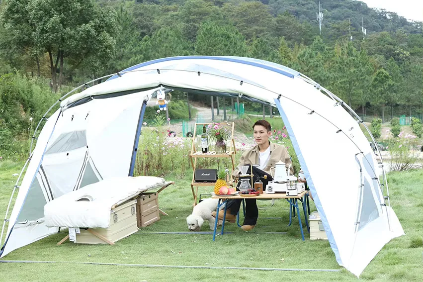 OEM hot Sale folding trips tents waterproof camping tents for rain season cross pole family glamping tent for gathering