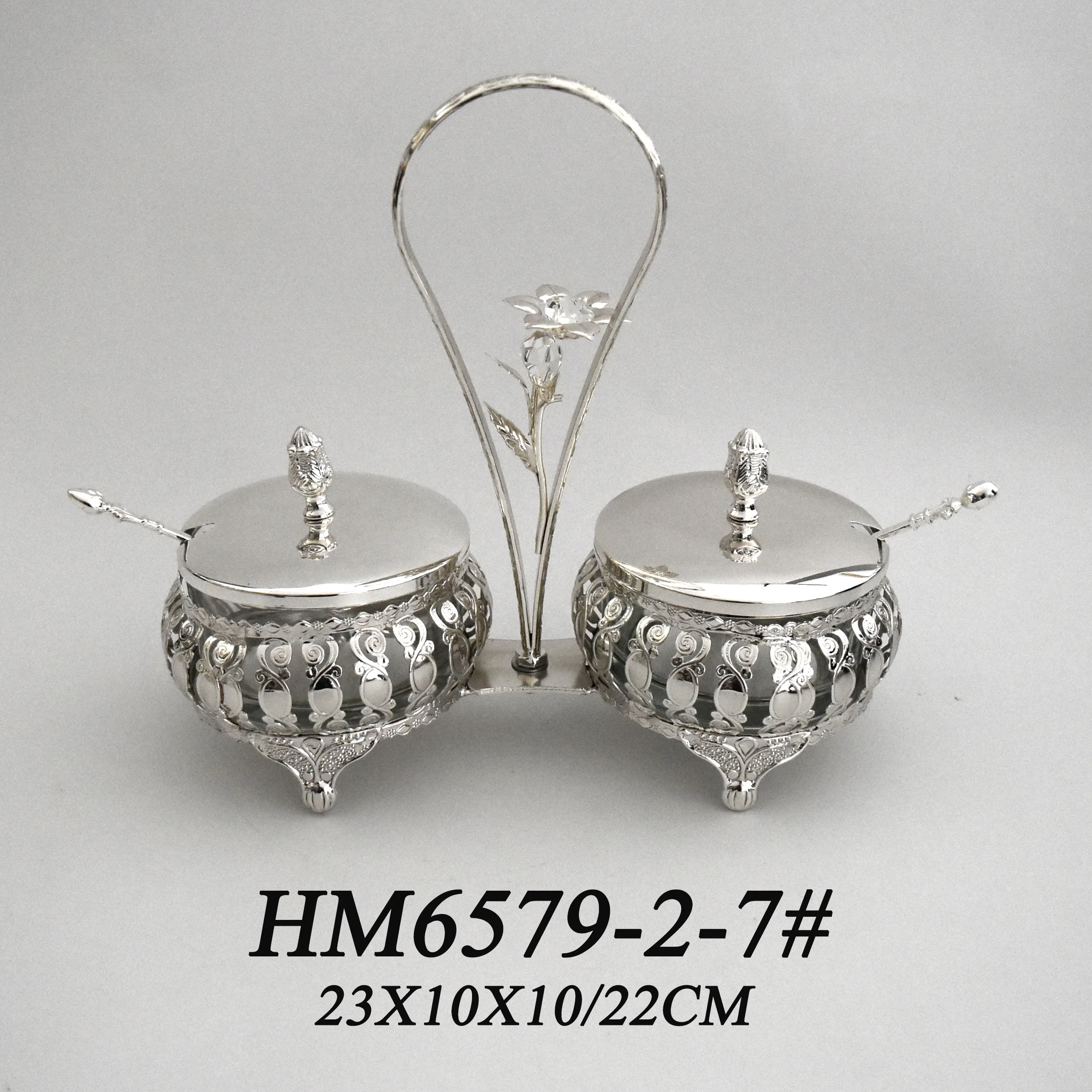 Diwali gift metal crafts restaurant hotel sugar pot salt pot set with handle