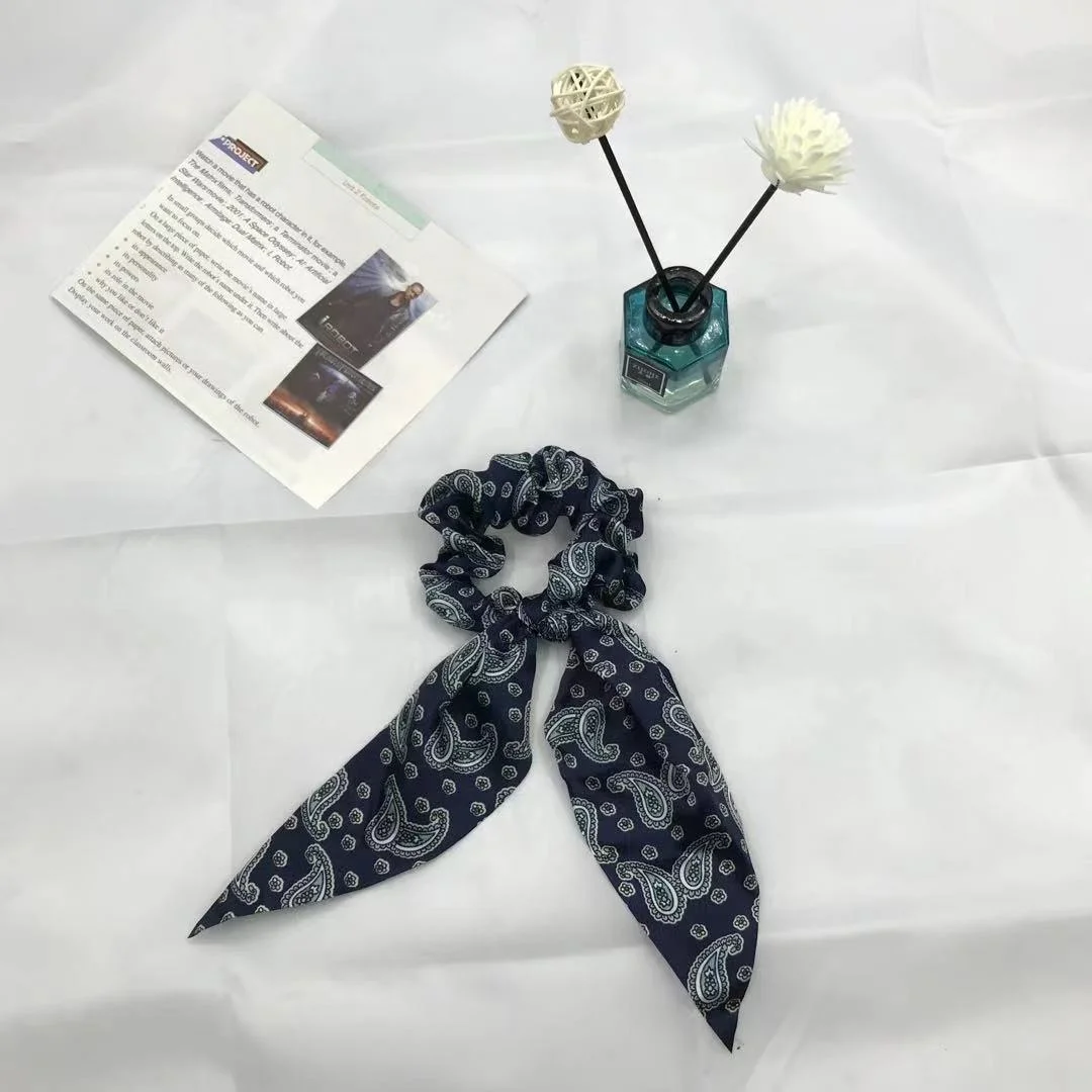 High Fashion Custom Cashew Flower Printed Hip Hop Style Elastic Rubber Hair Band Cheap Women Hair Scrunchies