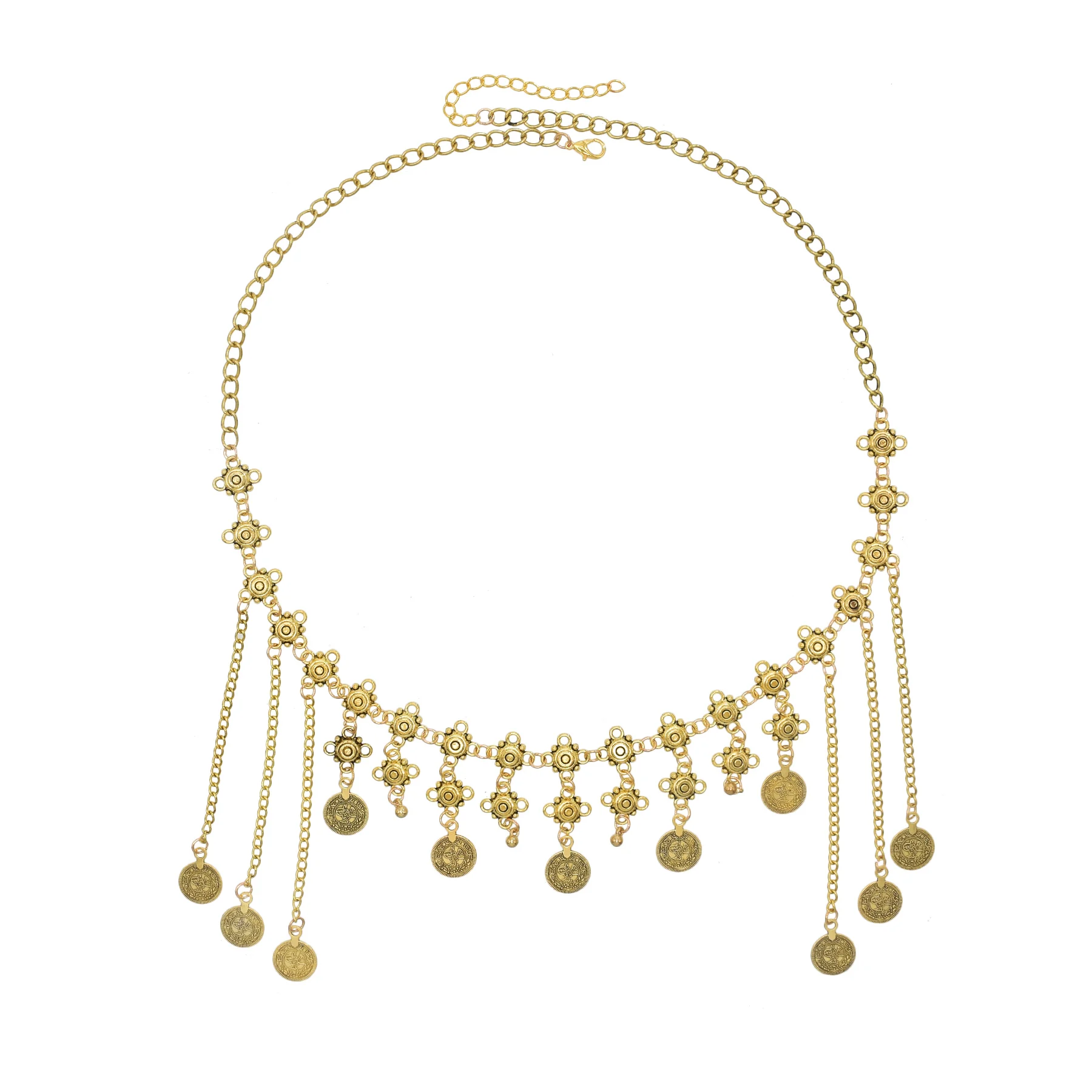 Maang Tikka Women Gold Silver Coins Ball Tassel Belly Dance Head Chain Costume Gypsy Jewelry