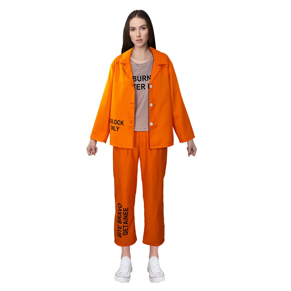 Prisoner Cosplay Orange letter printed split prison uniform Costumes Halloween Adult prison jumpsuit uniform