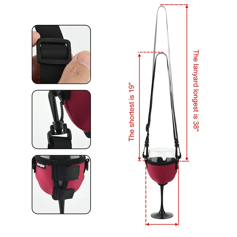 Wine Glass Insulator Drink Holder Neoprene Sleeve with Adjustable Neck Strap For Wine Walk