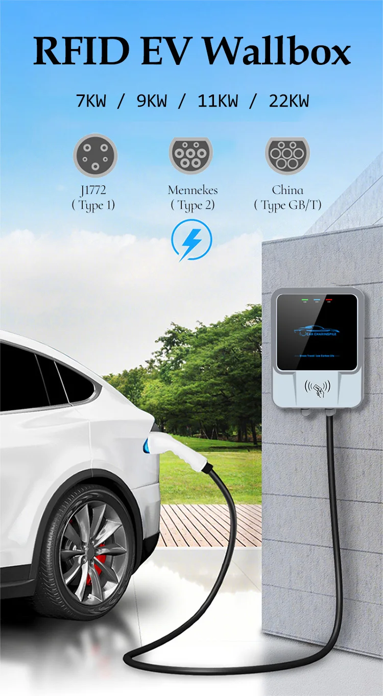 Wallbox 11kw Level 2 Fast Charging Station EV Wall Charger 32A Wall Mount OEM Electric Car Charger Type 2 Rfid Right Hand Ev W3x