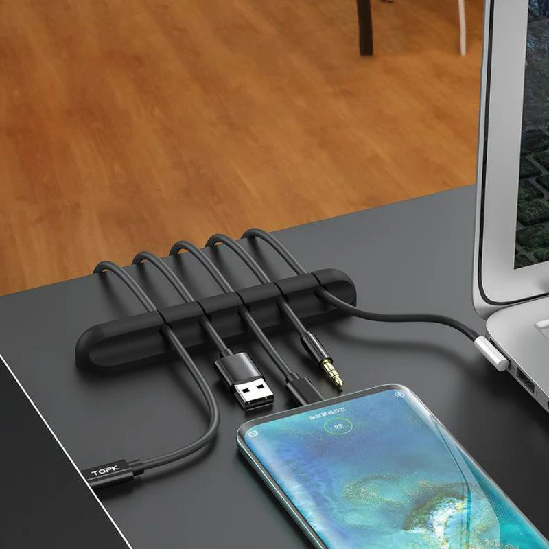 2025 Custom Logo USB Silicone Earphone Desk Organizer Adjustable Cable Clips Cord Management Case Bag Holder Cover Box