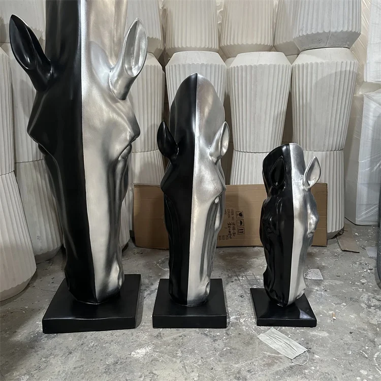 Large Indoor Bronze Horse Head Sculpture Statue Black and Silver Color for Home and Company