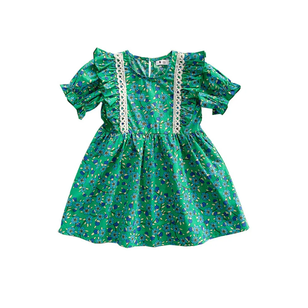 Bear Leader Summer Flower Girls Dresses Lace Short Sleeve Princess Dress Party Birthday Costume Vestidos New Green Kids Clothes