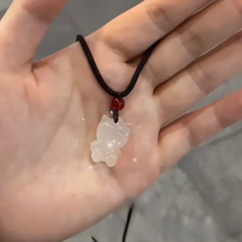 Cute Cartoon Hello Kitty Pendant Necklaces for Women Girls Black Hemp Rope Adjustable Necklace Bestie Gifts Jewelry