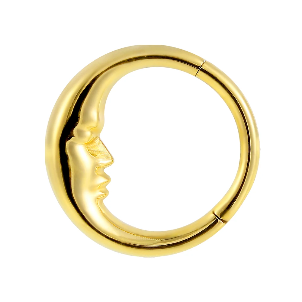 wholesale sleeping moon 18k nose rings women piercing jewelry fashion 316L stainless steel hinged segment clicker ring septum