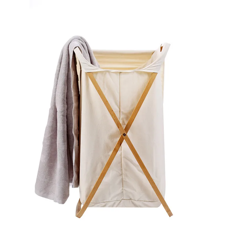 X-frame Dirty Clothes Bathroom Collapsible Home Bamboo Hamper Foldable Storage Laundry Basket